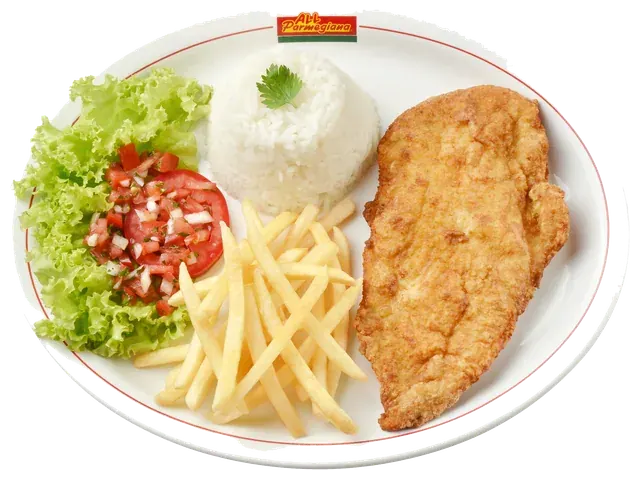 Chicken Filet Milanesa, prato completo com acompanhamentos
